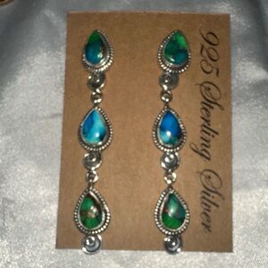 Peacock TQ Dangle Stud Earings 925 Sterling Silver